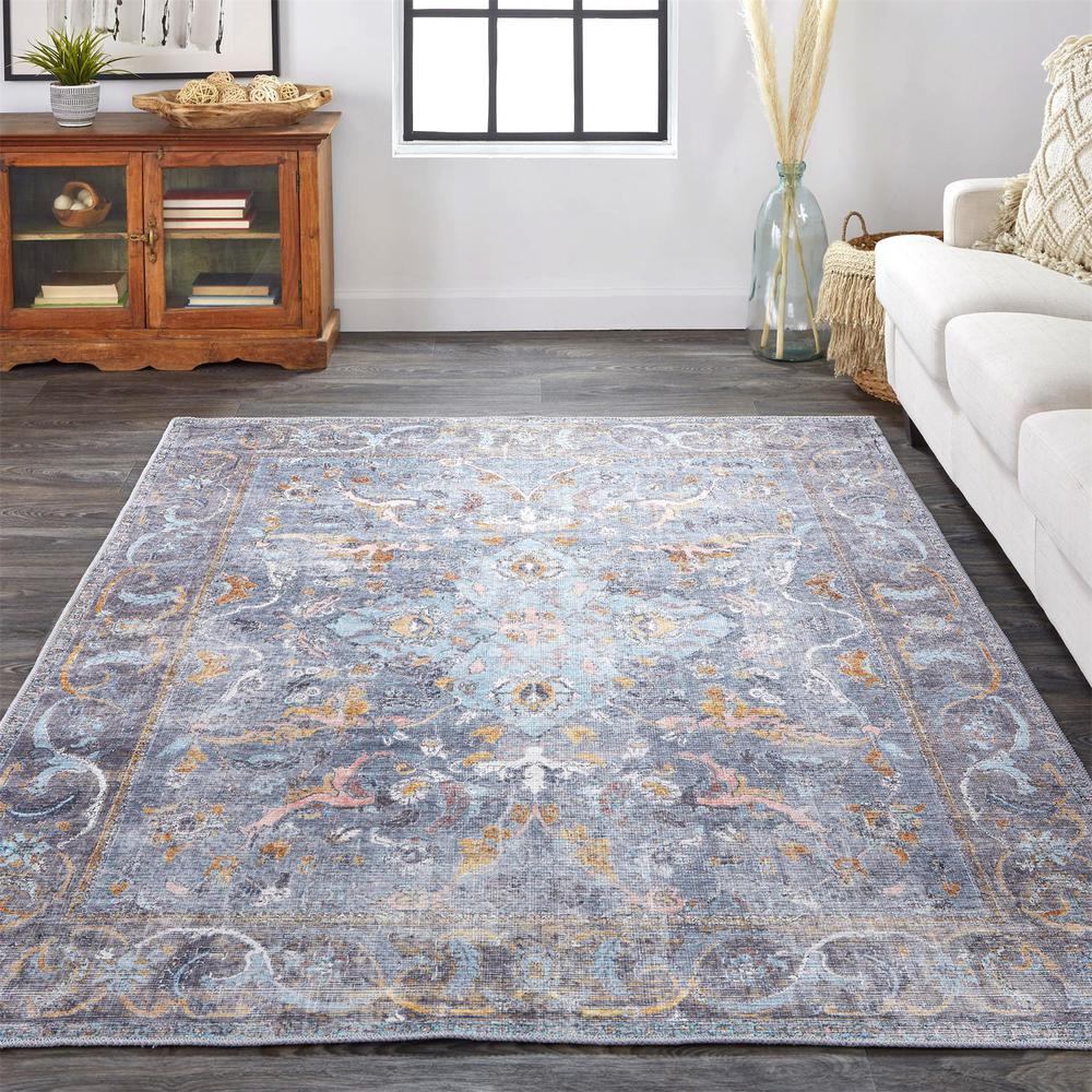 Percy Vintage Medallion, Blue/Gray/Rose/Rust, 4ft x 6ft Accent Rug, PRC39AFFBLUMLTC00. Picture 1
