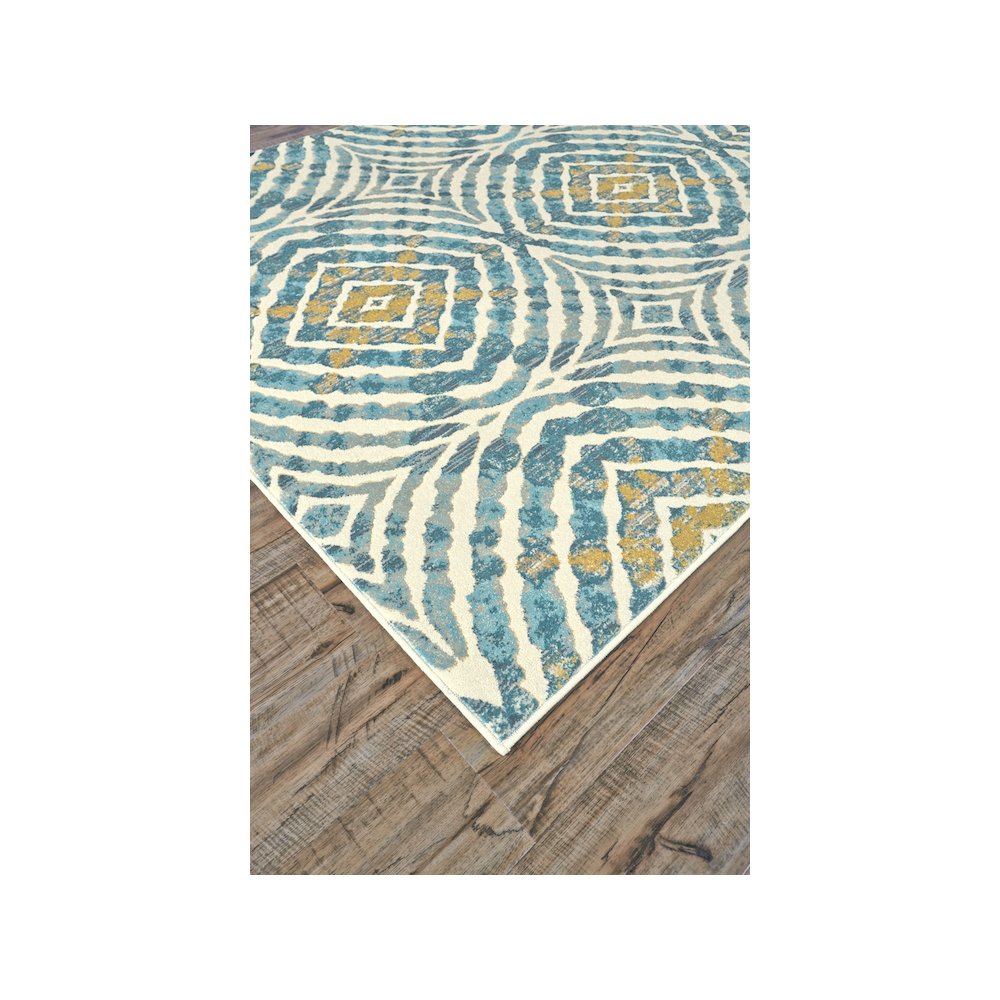 Keats Abstract Ikat Print Rug, Teal Blue/Golden, 12in x 13ft - 9in Area Rug, 6523469FTEL000H14. Picture 2