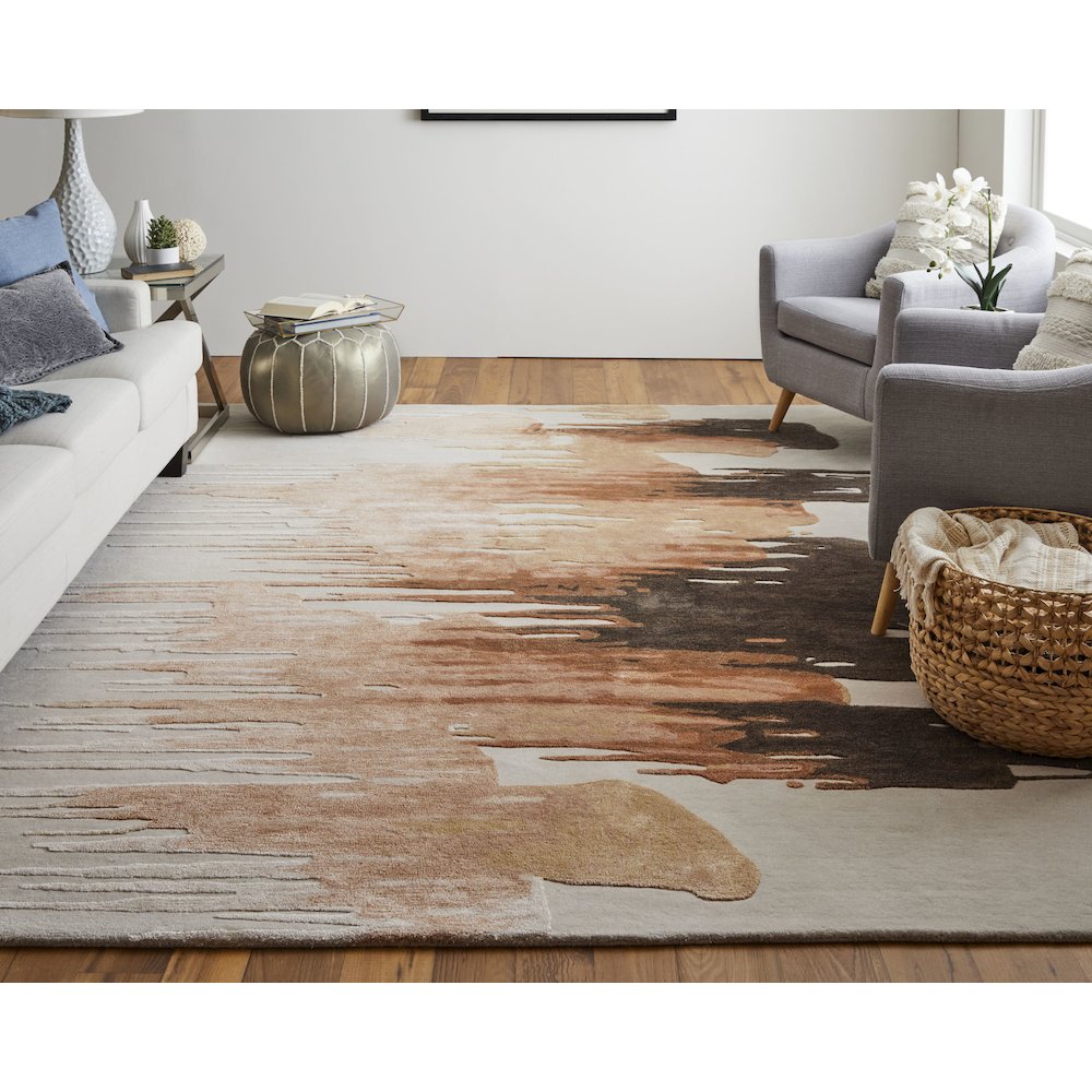 Anya Transitional Abstract, Red/Brown/Orange, 2' x 3' Accent Rug. Picture 2