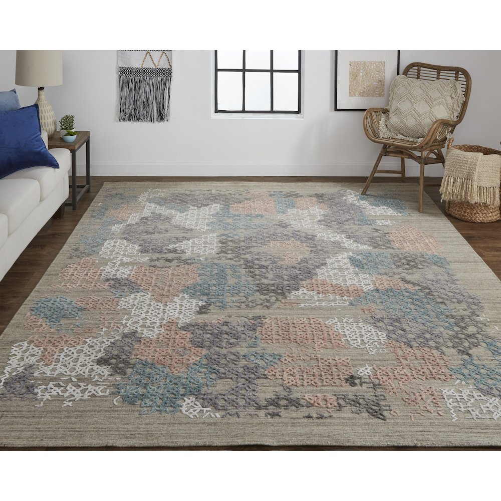 Elias Modern Abstract, Pink/Blue/Taupe, 10' x 14' Area Rug. Picture 2