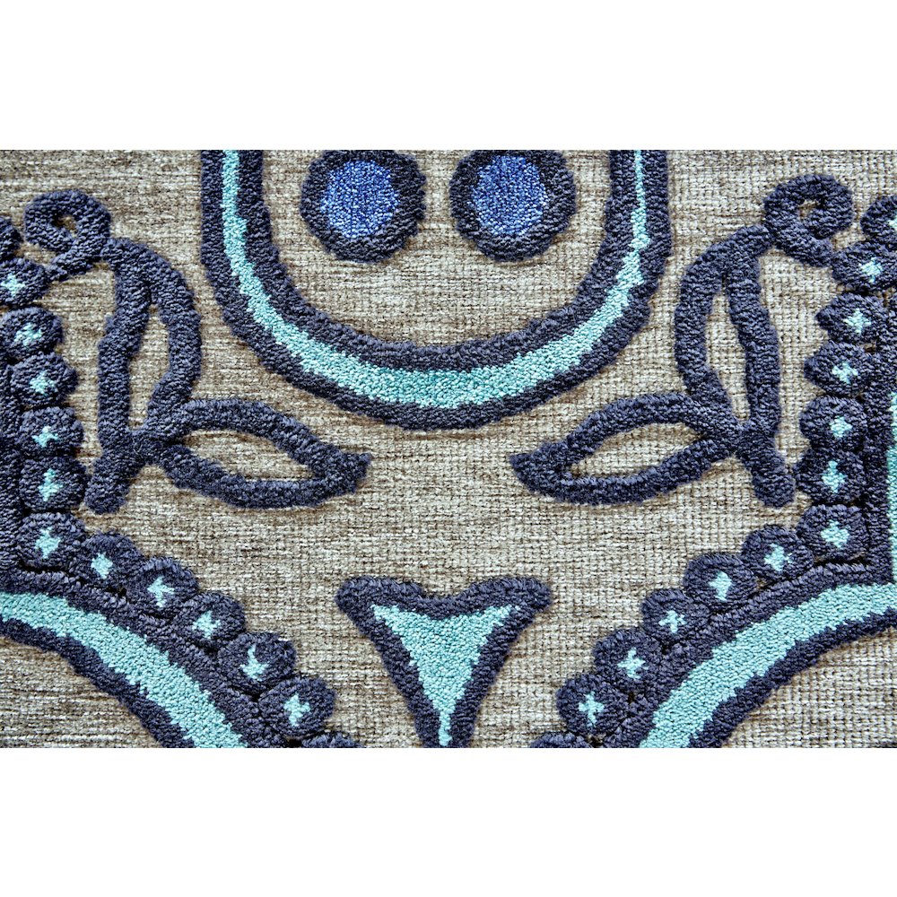 Saphir Callo Modern Damask, Tan/Taupe/Blue, 7'-6" x 10'-6" Area Rug. Picture 4