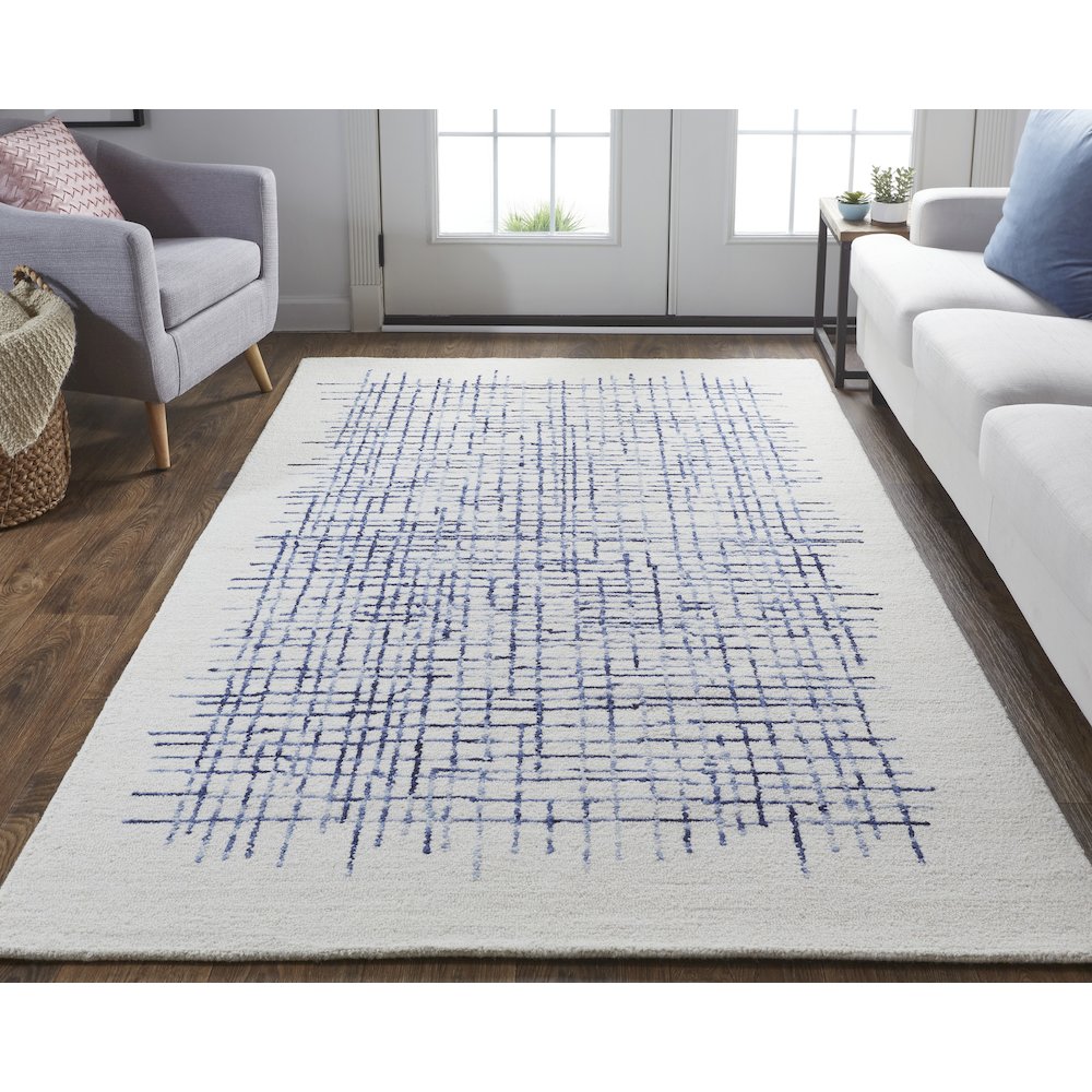 Maddox Modern Tufted Architectural Area Rug, Ivory/Navy Blue, 10ft x 14ft, MDX8630FIVYNVYH00. Picture 2