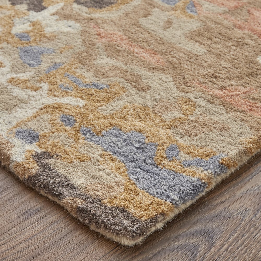 Everley Modern Abstract, Tan/Blue, 2' x 3' Accent Rug. Picture 3
