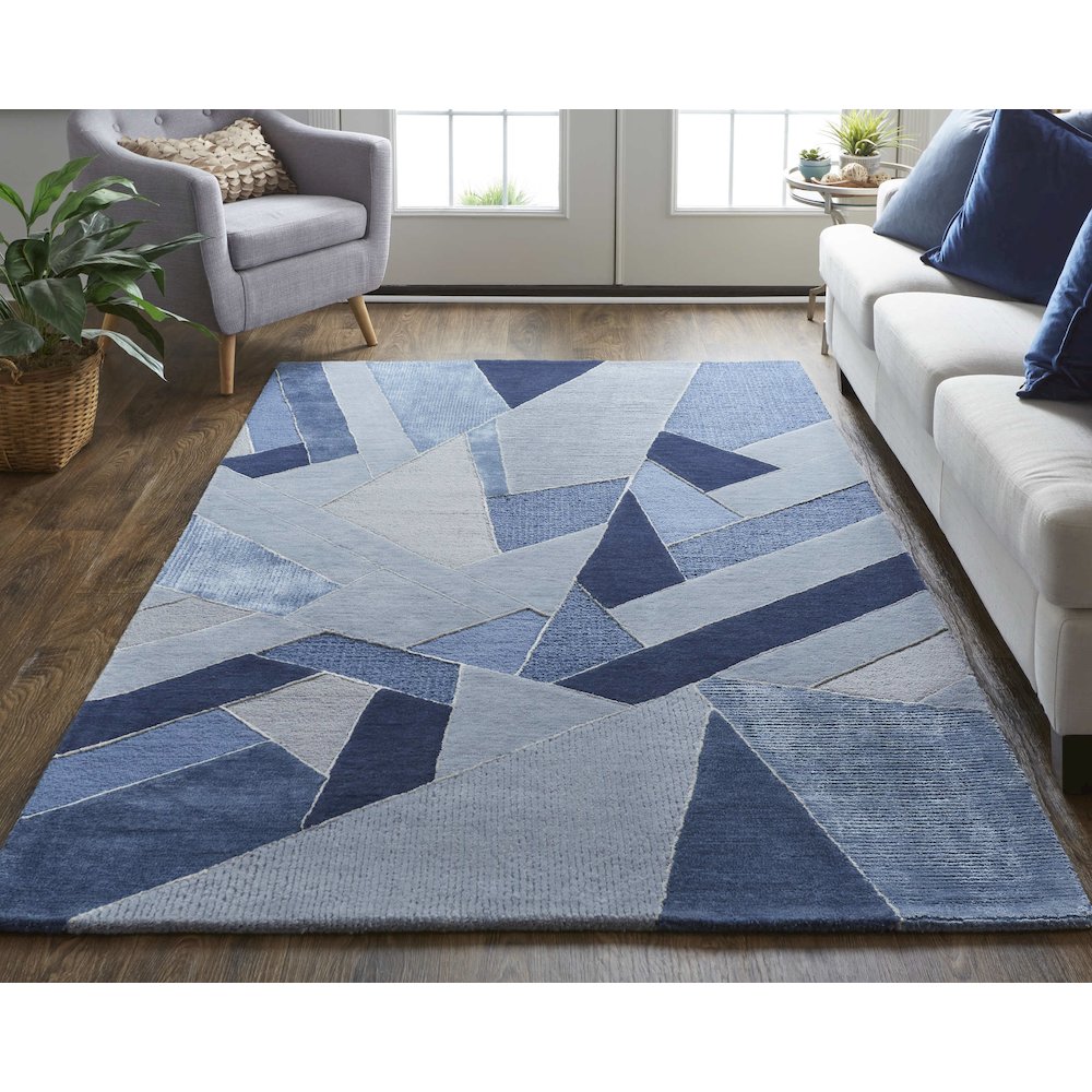 Nash Modern Geometric, Blue/Silver, 8' x 10' Area Rug. Picture 2