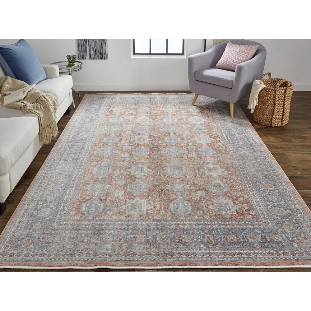 Marquette Rustic Persian Farmhouse Area Rug, Rust/Aegean Blue, 9ft-6in x 12ft-7in, MRQ3761FRSTBLUH07. Picture 2