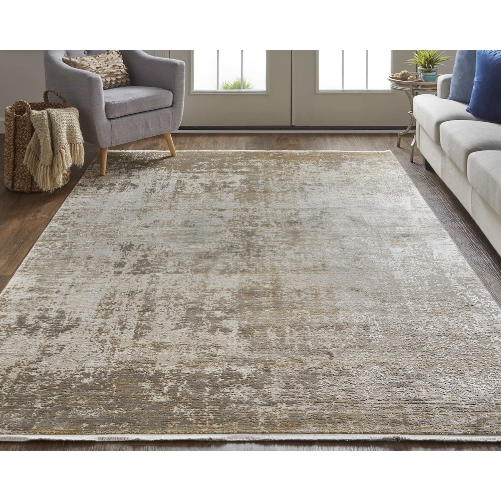 Cadiz Modern Abstract, Taupe/Ivory/Gold, 9'-9" x 13'-2" Area Rug. Picture 2