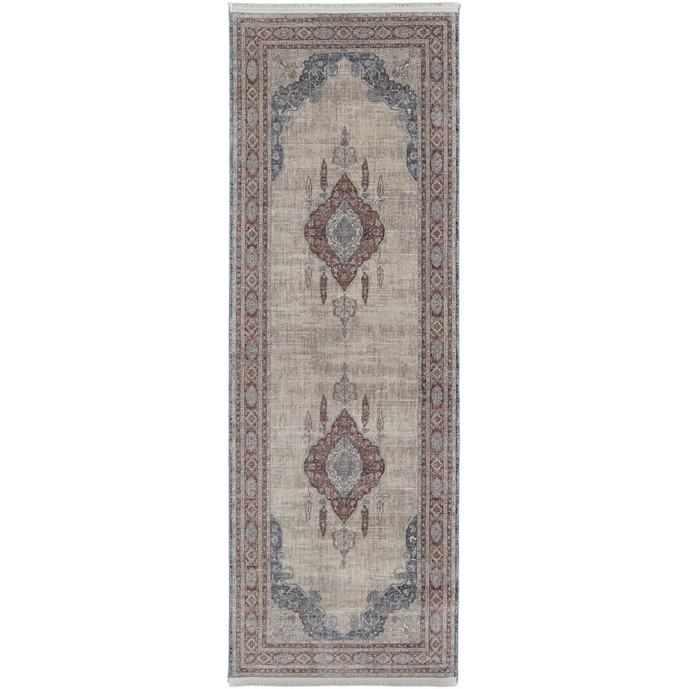 Marquette Transitional Medallion, Gray/Red/Blue, 2'-8" x 8' Runner. Picture 1