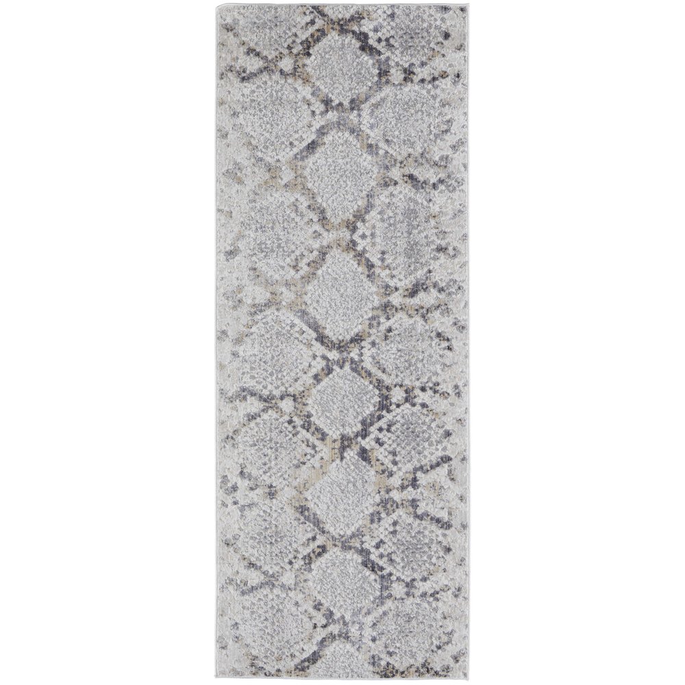 Laina Transitional Trellis & Lattice, Silver/Gray/Blue, 3' x 12' Runner. Picture 1