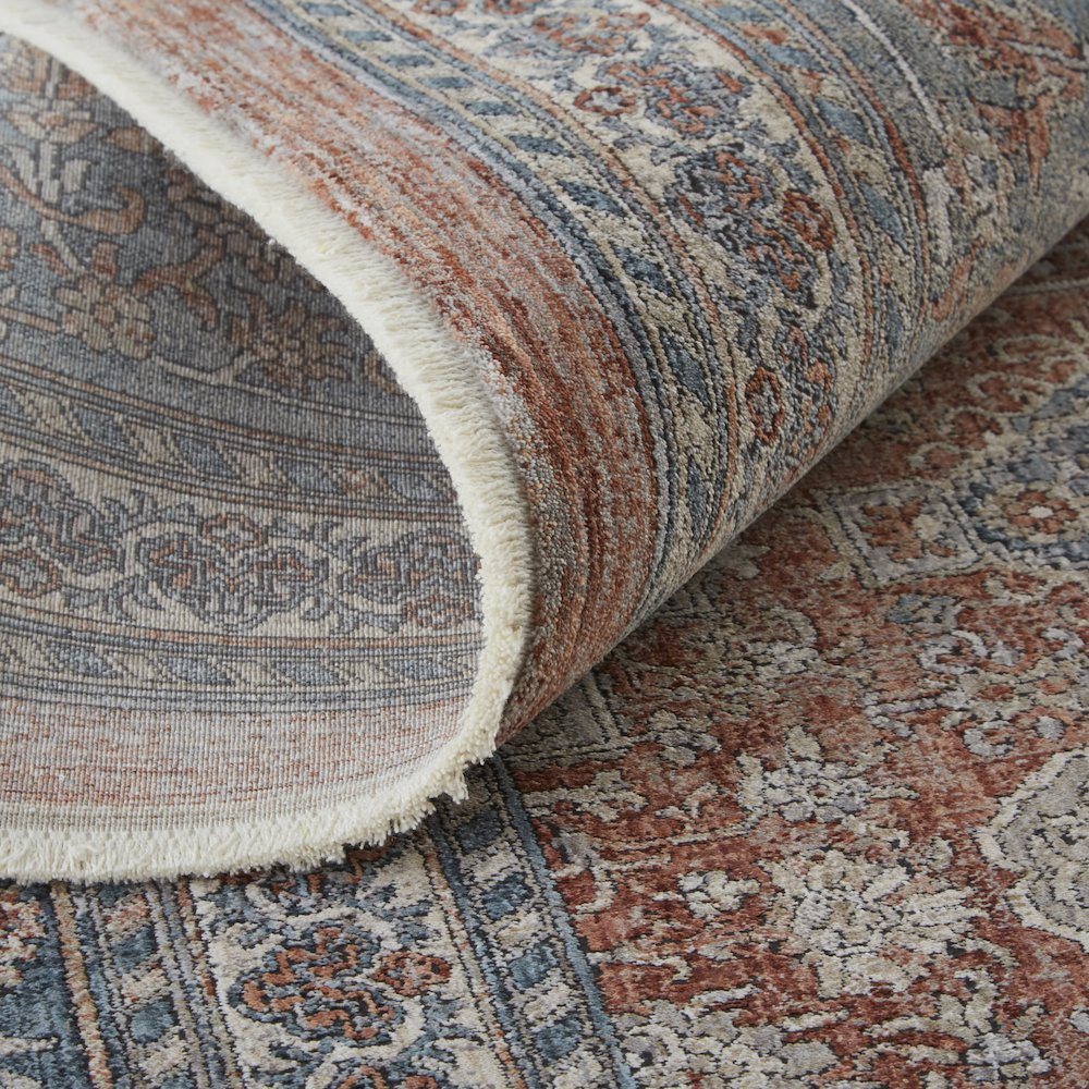 Marquette Rustic Persian Farmhouse Area Rug, Rust/Aegean Blue, 9ft-6in x 12ft-7in, MRQ3761FRSTBLUH07. Picture 7