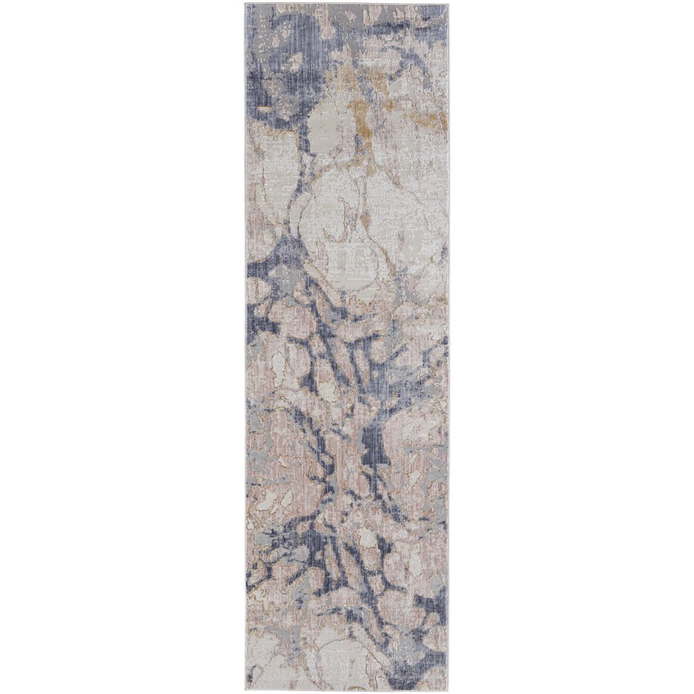 Laina Transitional Abstract, Tan/Blue, 3' x 12' Runner. Picture 1