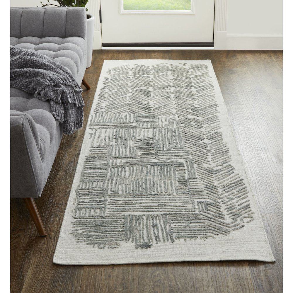 Elias Modern Abstract, Green/Blue/Ivory, 2'-9" x 10' Runner. Picture 2