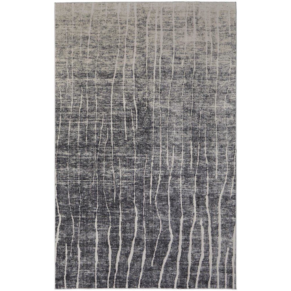Kano Transitional Abstract, Black/Gray/Ivory, 6'-7" x 9'-6" Area Rug. Picture 1