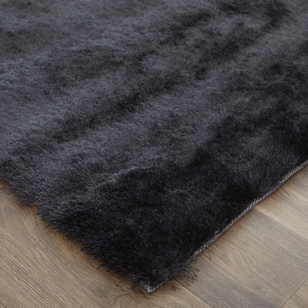 Indochine Plush Shag Rug with Metallic Sheen, Noir Black, 3ft-6in x 5ft-6in, 4944550FBLK000C50. Picture 3
