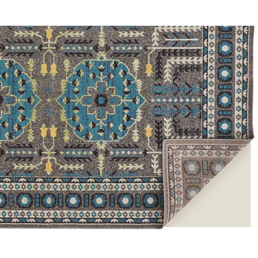 Foster Vinatge Style Kilim Rug, Dark Gray/Capri Blue, 10ft x 13ft-2in Area Rug, FST3754FGRYBLUH13. Picture 4