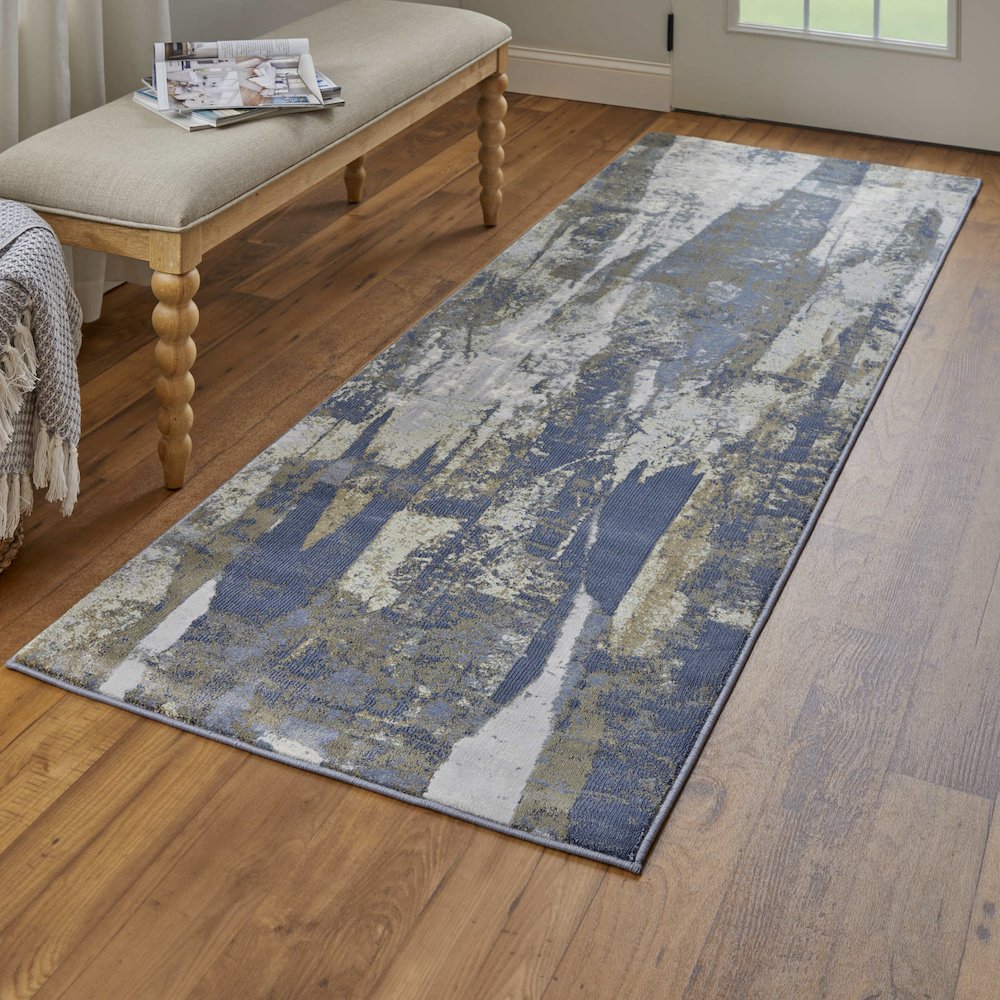 Clio Modern Abstract, Blue/Gray/Tan, 2'-9" x 7'-10" Runner. Picture 2