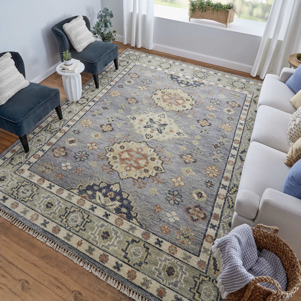 Fillmore Transitional Diamond, Blue/Taupe/Gray, 9' x 12' Area Rug. Picture 2