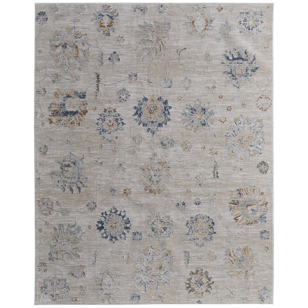 Pasha Transitional Floral & Botanical, Taupe/Ivory/Blue, 5' x 7'-6" Area Rug. Picture 1
