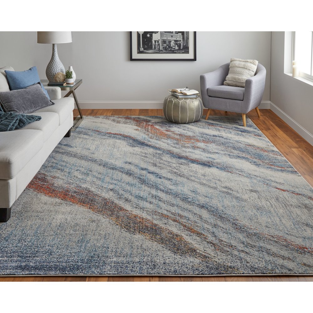 Edgemont Modern Abstract, Ivory/Orange/Blue, 10' x 14' Area Rug. Picture 2