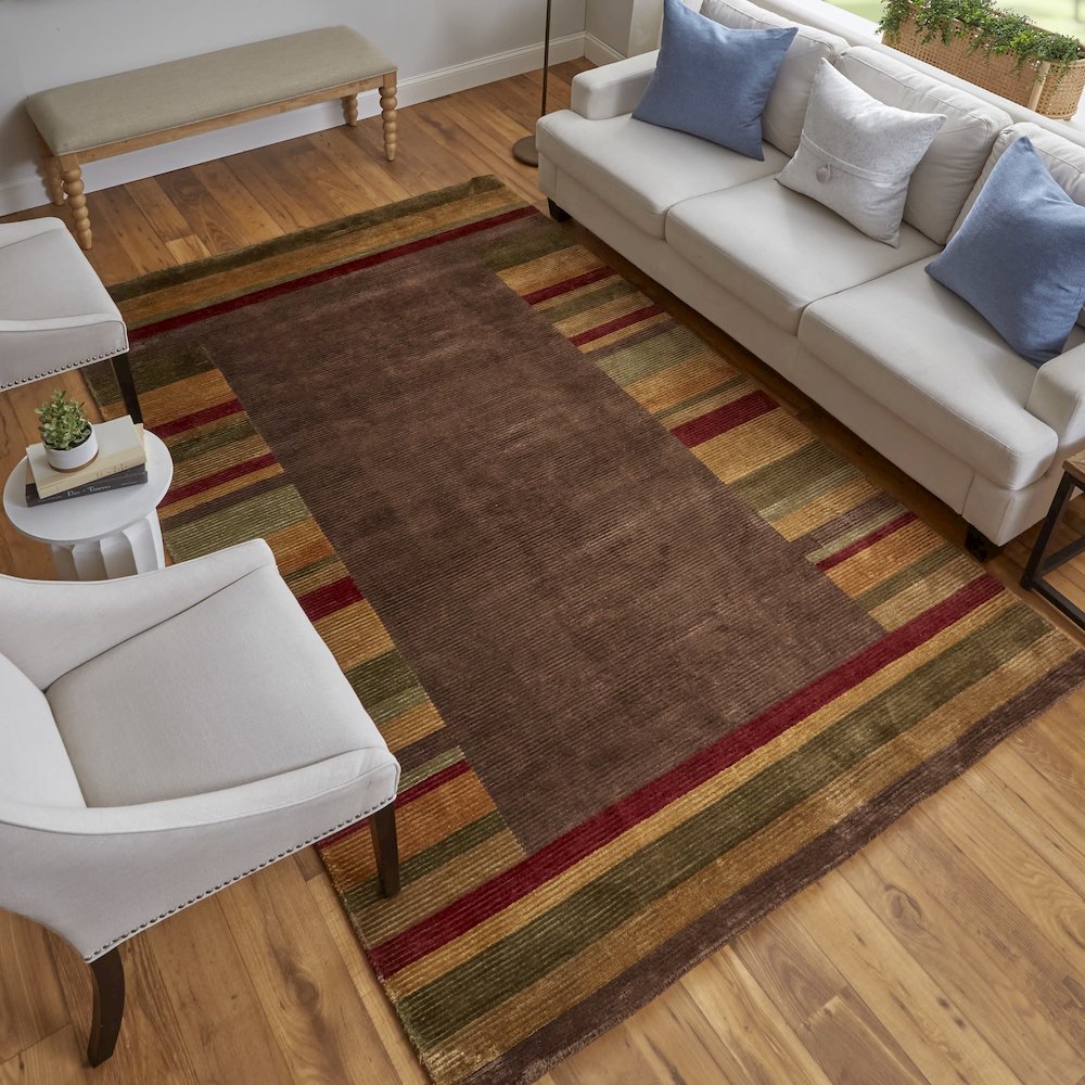 Keystone Modern Stripes, Brown/Green/Red, 8'-6" x 11'-6" Area Rug. Picture 2