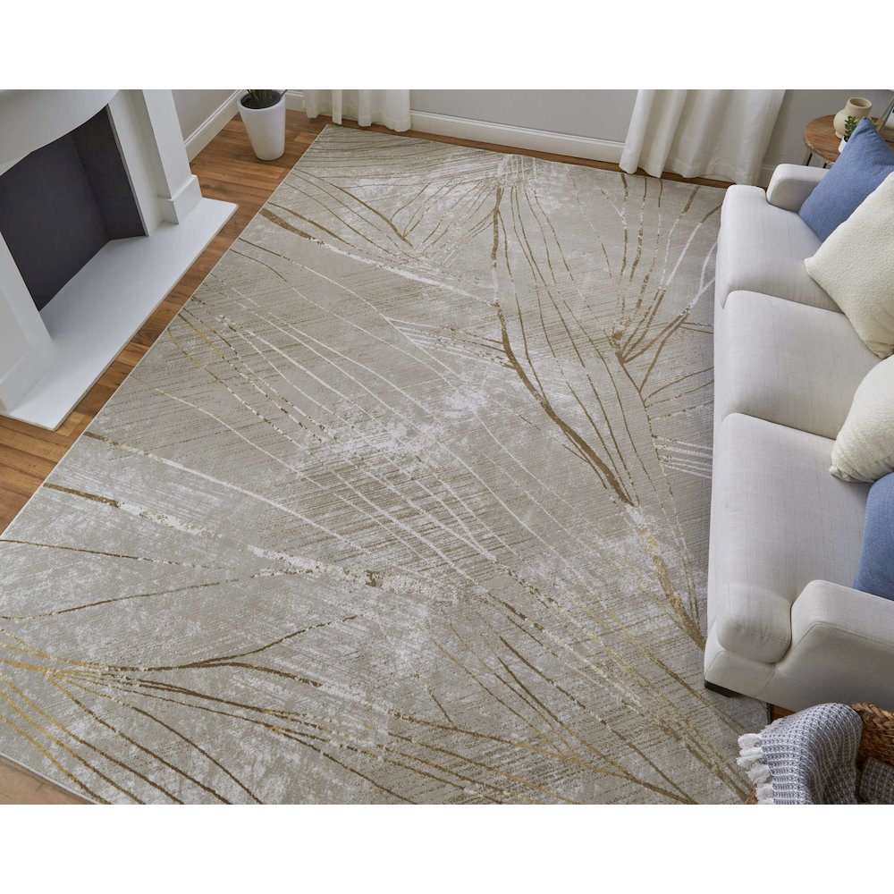 Waldor Modern Abstract, Taupe/Brown/Silver, 8' x 11' Area Rug. Picture 2