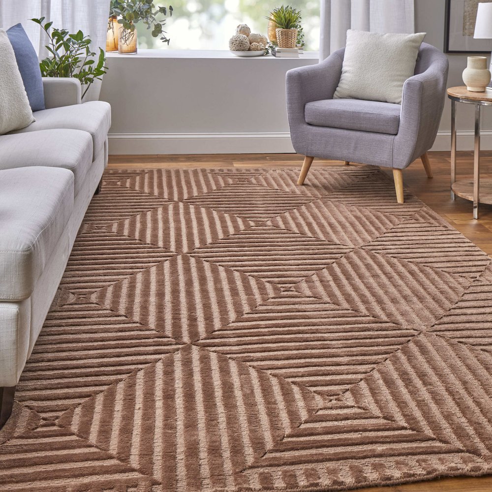 Channels Modern Geometric, Orange/Brown, 7'-9" x 9'-9" Area Rug. Picture 2