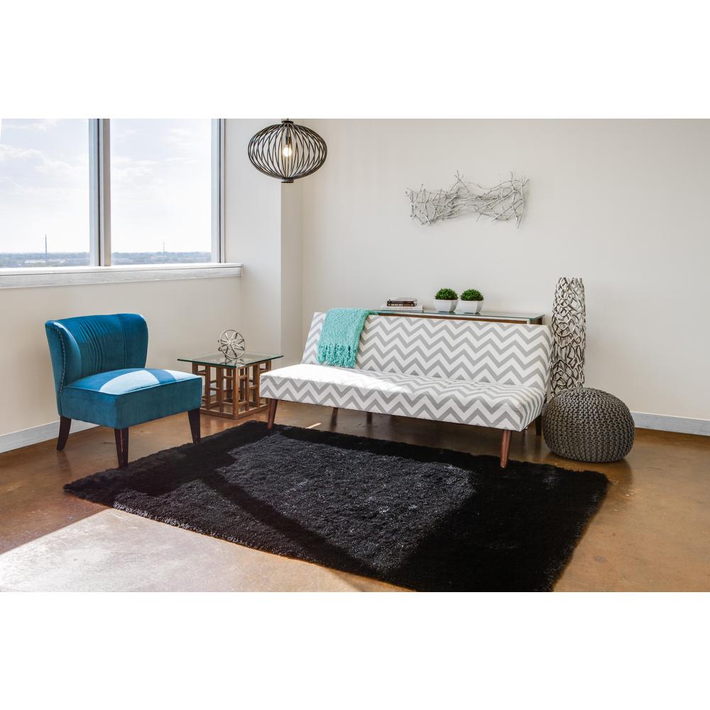 Indochine Plush Shag Rug with Metallic Sheen, Noir Black, 4ft-9in x 7ft-6in Area Rug, 4944550FBLK000E04. Picture 1