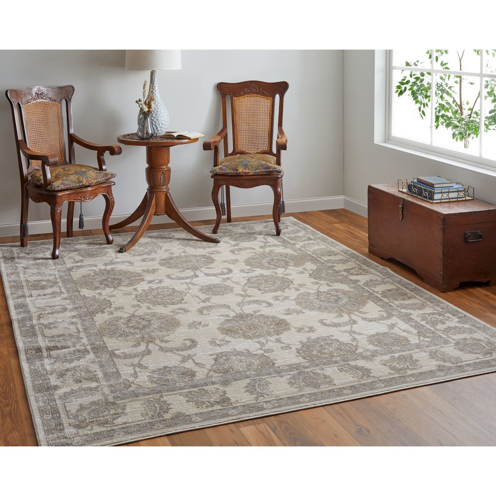 Celene Traditional Bordered, Tan/Ivory/Brown, 9' x 12' Area Rug. Picture 2