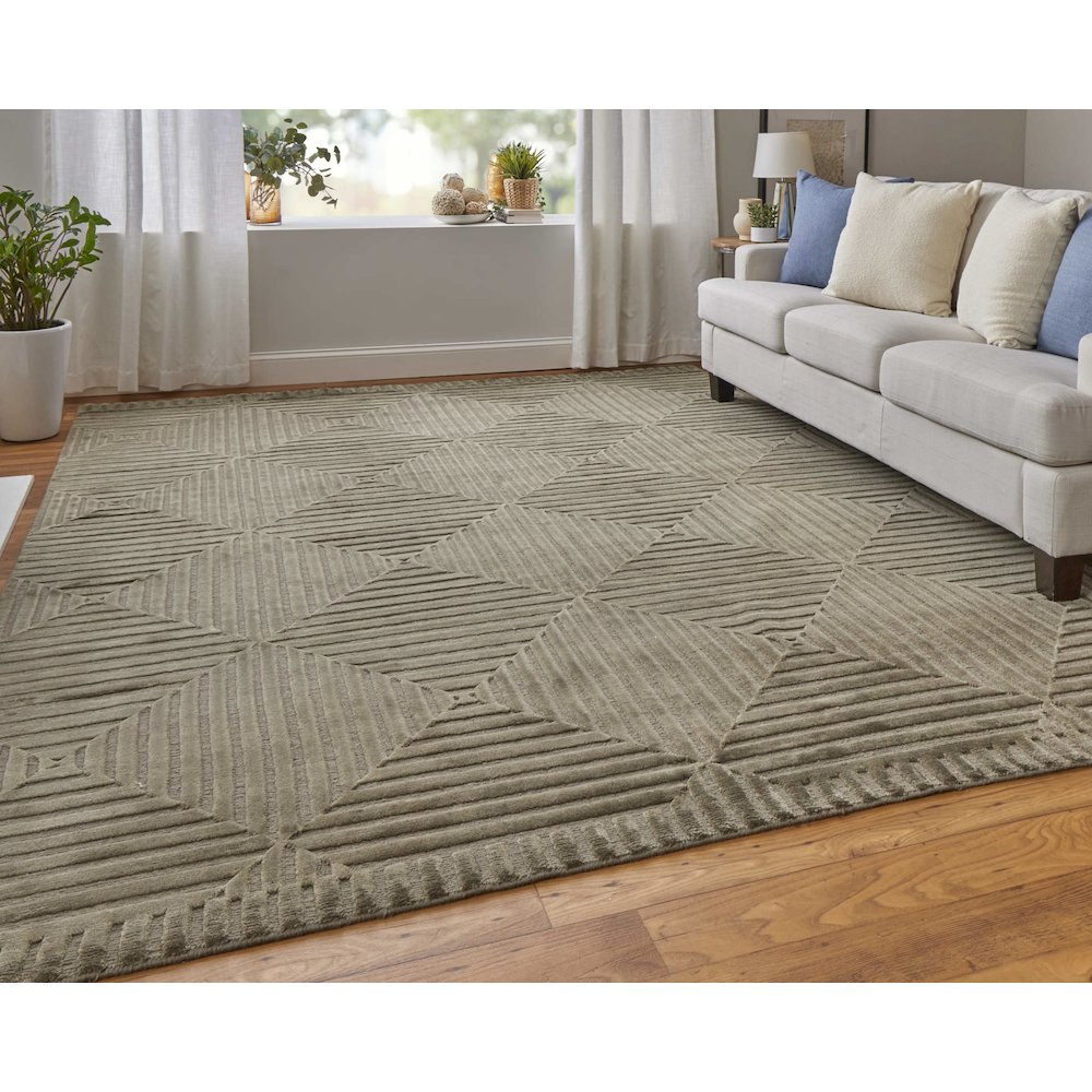Channels Modern Geometric, Green/Taupe/Blue, 7'-9" x 9'-9" Area Rug. Picture 2