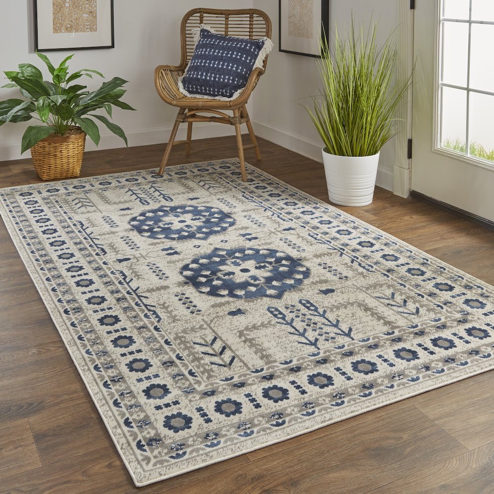 Foster Vinatge Kilim Style Rug, Midnight Blue/Gray, 10ft x 13ft - 2in Area Rug, FST3754FBLUBGEH13. Picture 2