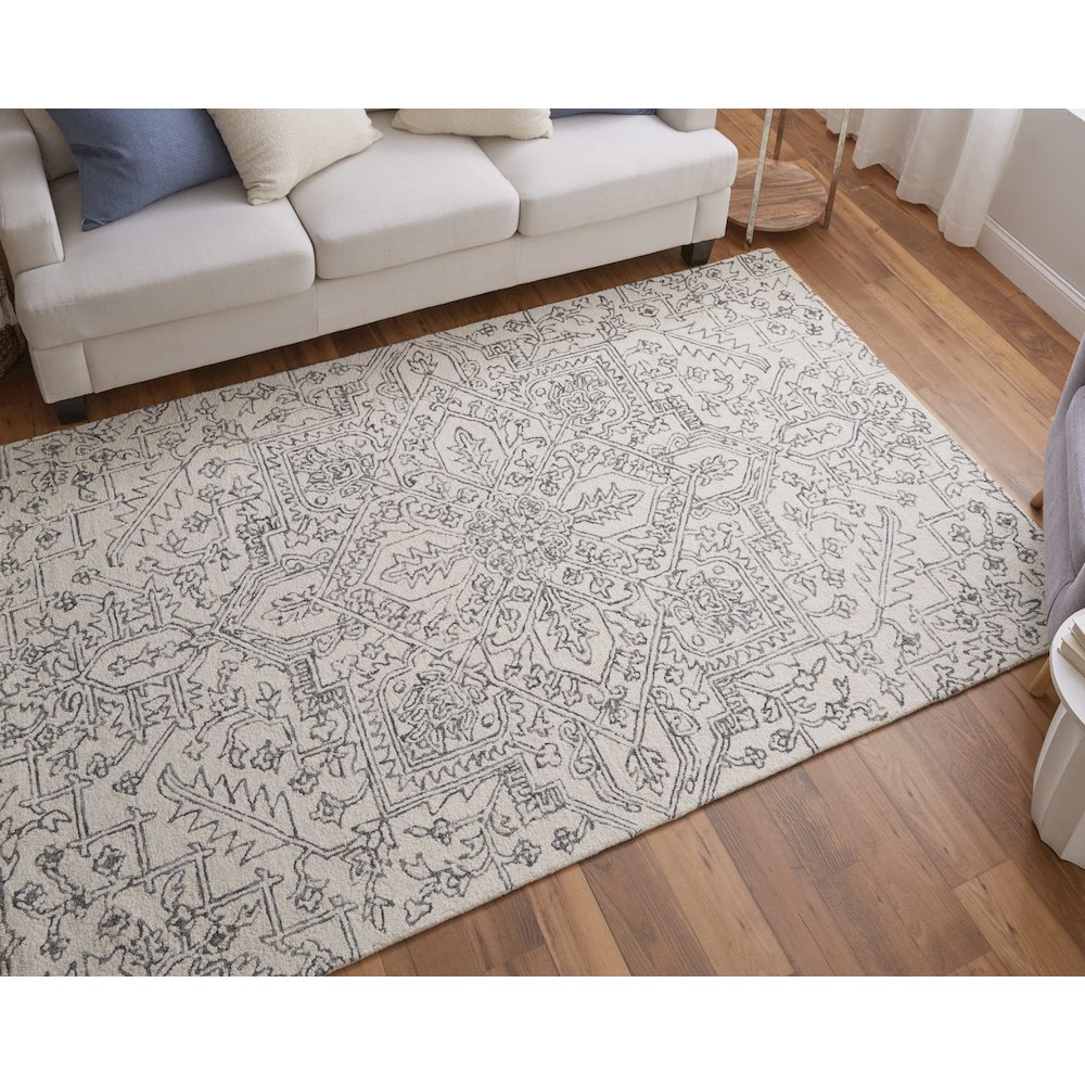 Belfort Transitional Medallion, White/Gray, 10' x 14' Area Rug. Picture 2