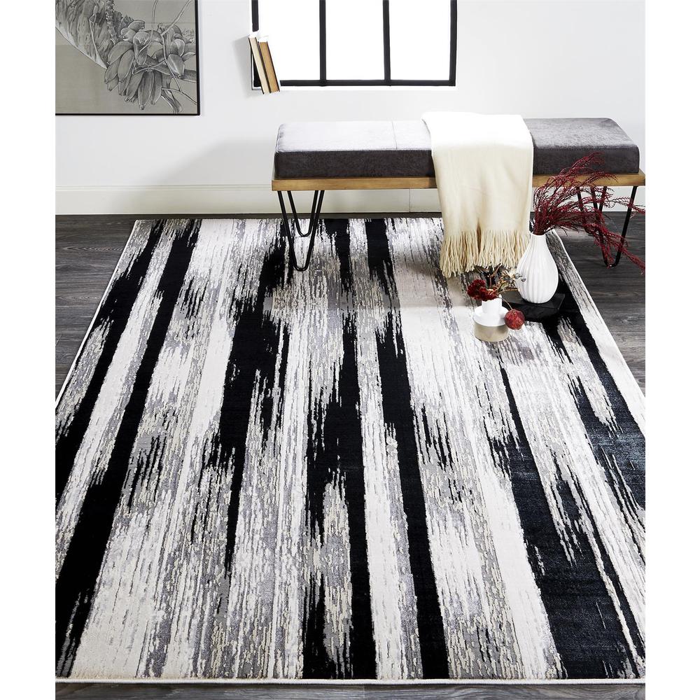 Micah Gradient Streak Metallic Rug, Black/Metallic Silver, 1ft-8in x 2ft-10in, 6943338FBLKSLVP18. Picture 1