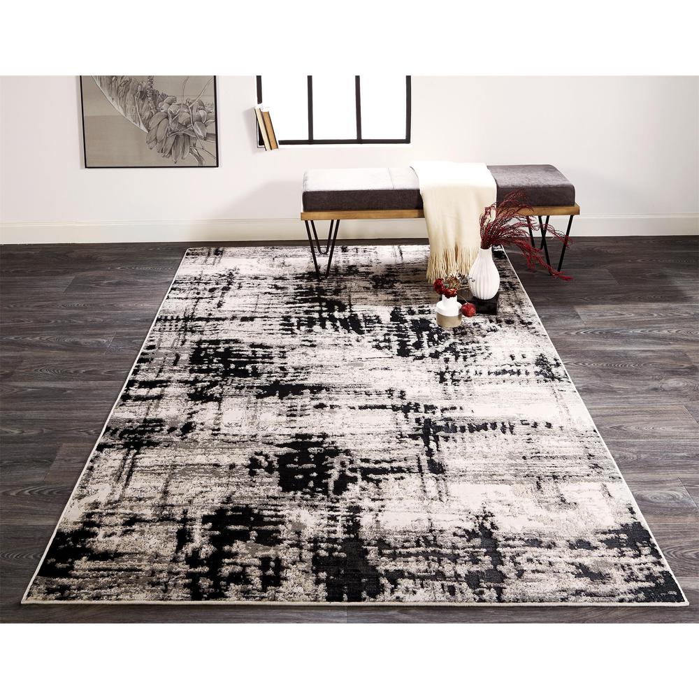 Micah Modern Abstract Rug, Ivory Bone/Black, 5ft x 8ft Area Rug, 6943339FBLK000E10. Picture 1