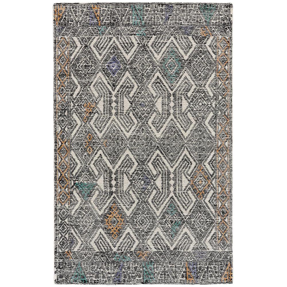 Arazad Tufted Tribal Diamond Rug, Black/Orange/Teal5ft x 8ft Area Rug, 7238479FBLKTNGE10. Picture 2