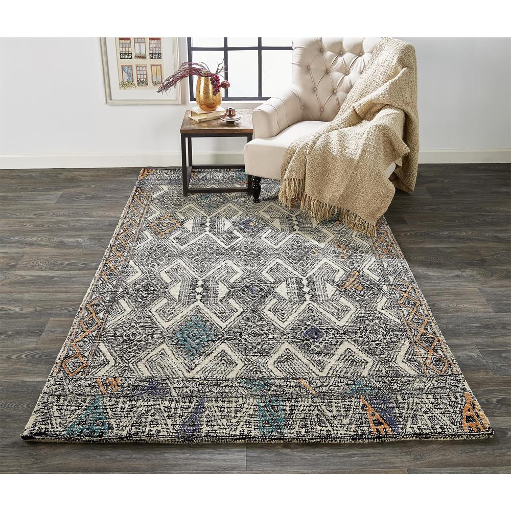 Arazad Tufted Tribal Diamond Rug, Black/Orange/Teal5ft x 8ft Area Rug, 7238479FBLKTNGE10. Picture 1