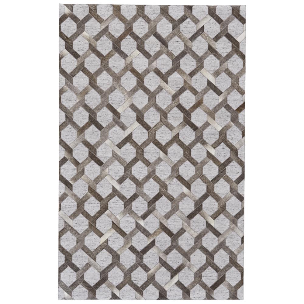 Fannin Handmade Leather Trellis Rug, Gray/Warm Taupe, 8ft x 11ft Area Rug, 7380752FSTLSTMG99. Picture 1