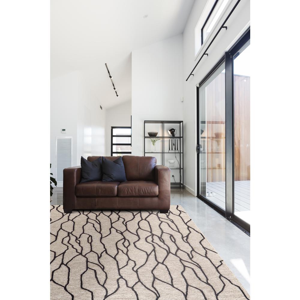 Enzo Minimalist Abstract Wool Rug, Warm Taupe/Black, 5ft x 8ft Area Rug, 7428734FBLKTPEE10. Picture 1