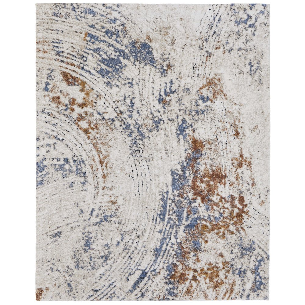 Gilmore Modern Abstract, Ivory/Blue/Orange, 10' x 14' Area Rug. Picture 1