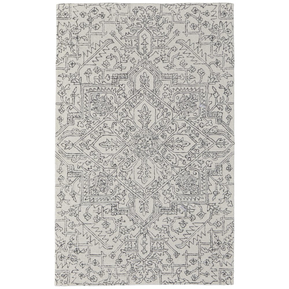 Belfort Transitional Medallion, White/Gray, 10' x 14' Area Rug. Picture 1