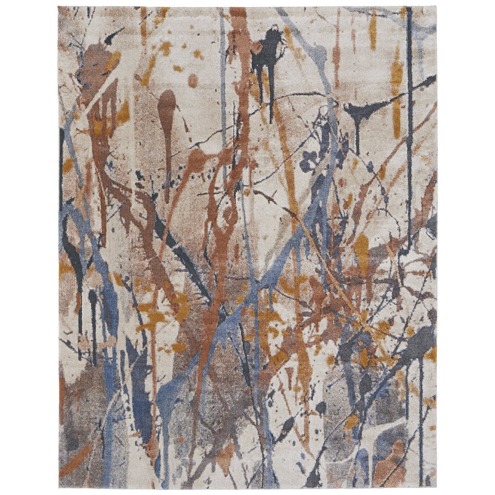 Gilmore Modern Watercolor, Blue/Orange/Gray, 2' x 3' Accent Rug. Picture 1
