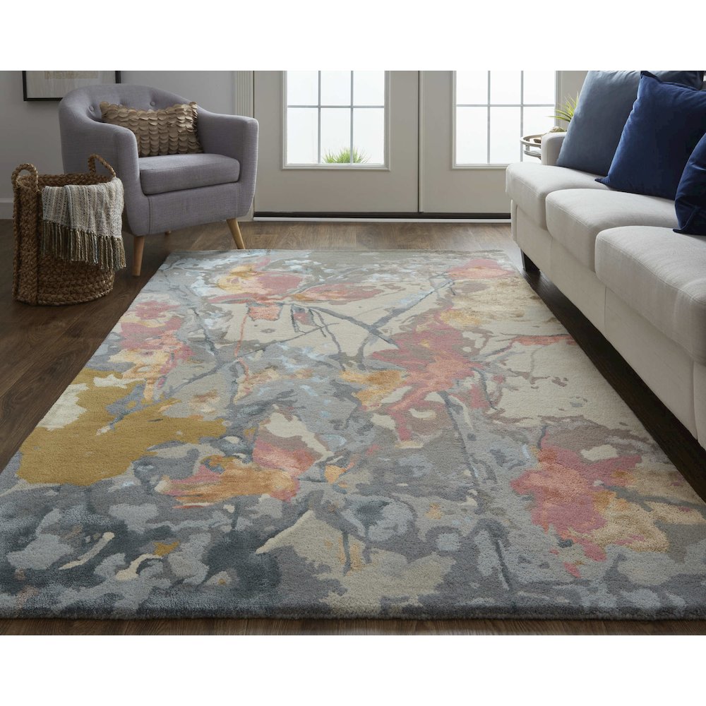 Dafney Transitional Floral & Botanical, Blue/Pink/Gray, 2' x 3' Accent Rug. Picture 2