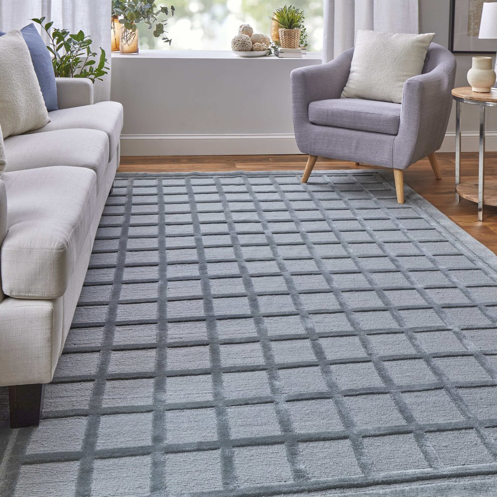 Channels Modern Geometric, Gray/Blue, 5'-6" x 8'-6" Area Rug. Picture 2