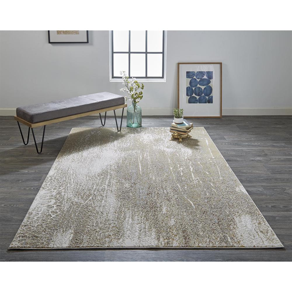 Aura Luxe Modern Rug, Washed Ivory/Gold, 5ft x 8ft Area Rug, AUR3739FIVYGLDE10. Picture 1