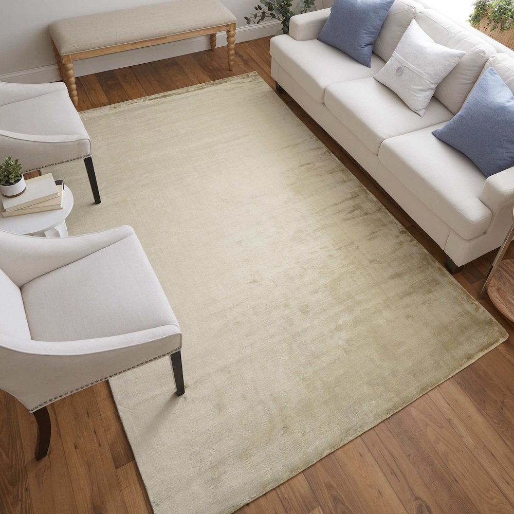 Marlowe Modern Chevron, Tan/Blue, 5'-6" x 8'-6" Area Rug. Picture 2