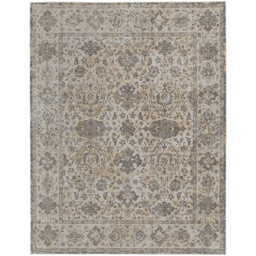 Celene Traditional Bordered, Ivory/Tan/Gray, 3'-9" x 5'-7" Accent Rug. Picture 1