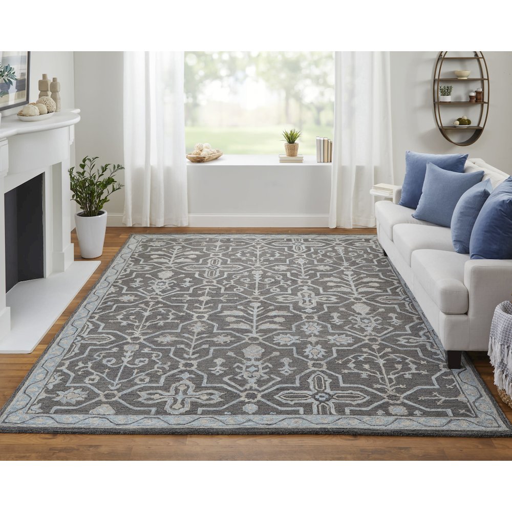 Fallon Rustic Farmhouse Rug, Flora/Fauna, Light Gray/Black, 5ft x 8ft Area Rug, FLN8839FCHL000E10. Picture 2