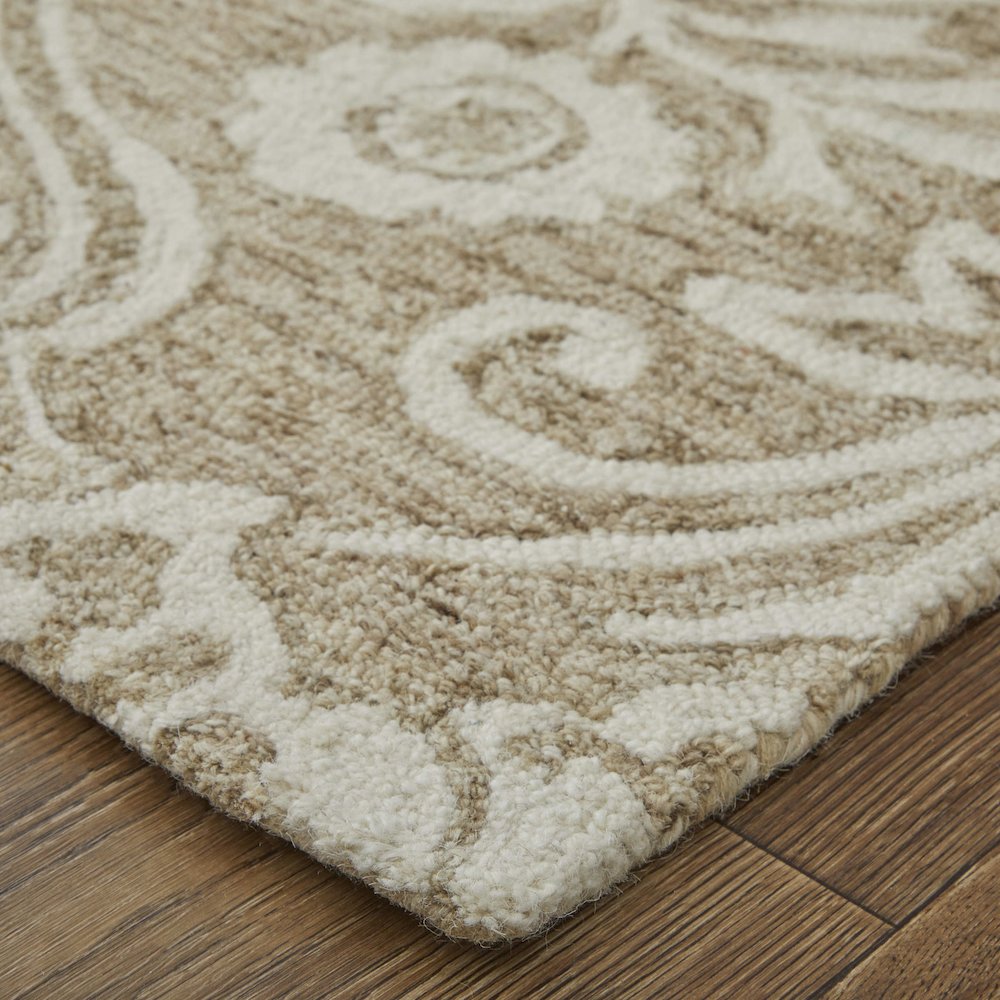Belfort Transitional Medallion, Tan/Ivory, 10' x 14' Area Rug. Picture 3