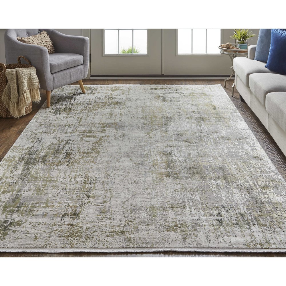 Cadiz Modern Abstract, Green/Gray/Ivory, 12' x 18' Area Rug. Picture 2