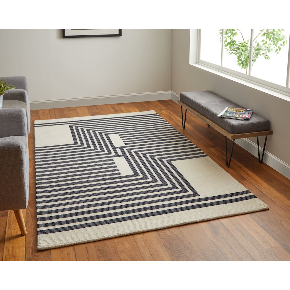 Maguire Transitional Abstract, Gray/Ivory/Black, 3'-6" x 5'-6" Accent Rug. Picture 2