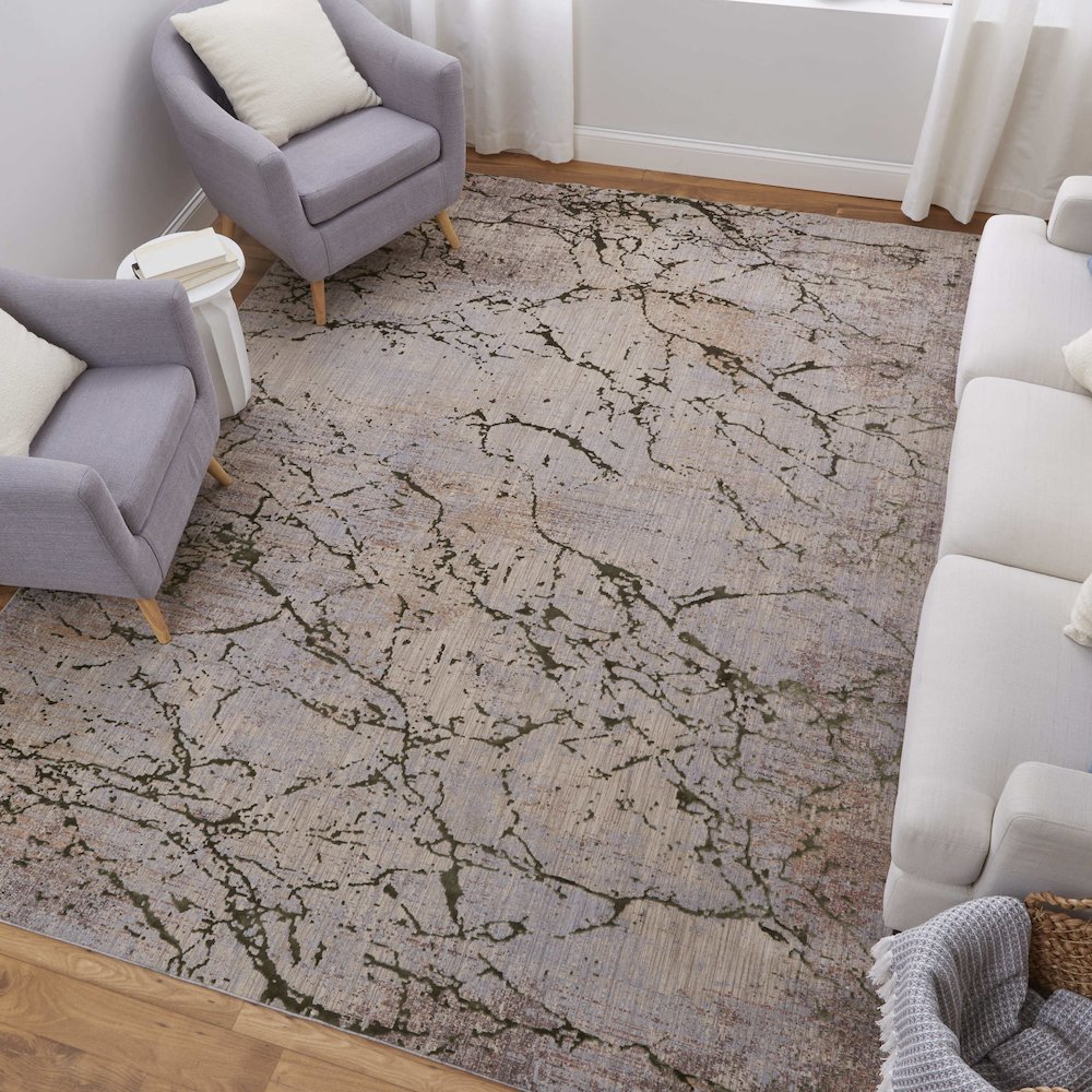Pryor Modern Abstract, Taupe/Green/Tan, 2' x 3' Accent Rug. Picture 2