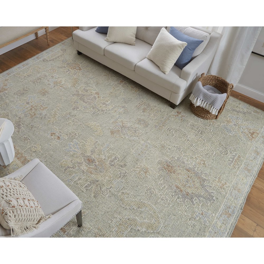 Grafton Transitional Floral & Botanical, Gray/Green/Blue, 5'-6" x 8'-6" Area Rug. Picture 2